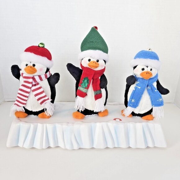 Trio of Plush Musical Singing *Dancing* Penguins On Block Of Ice Holiday Decor - Picture 1 of 12